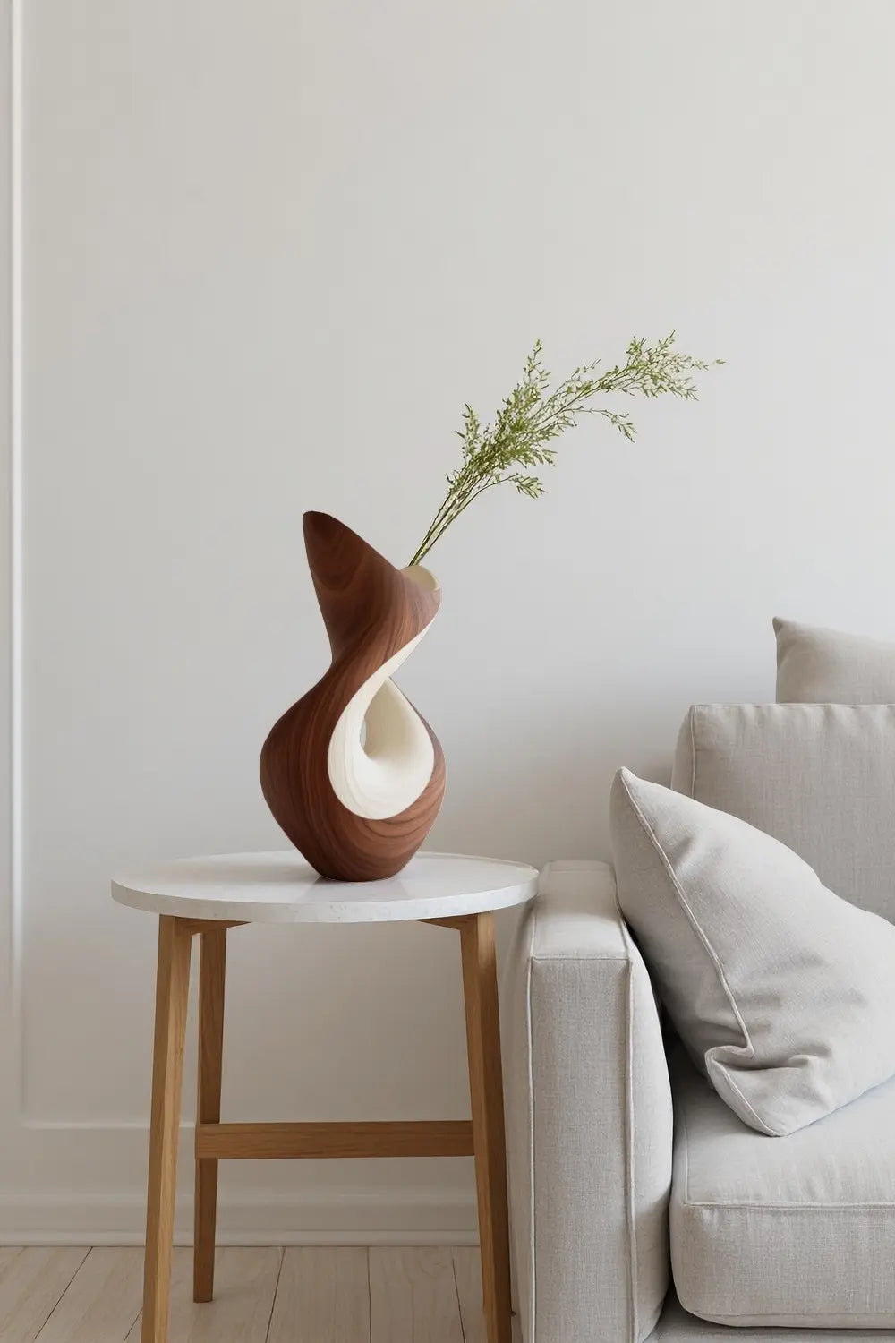 Modern Wooden Vase Sculpture Handcrafted Abstract Wood Home Decor Art