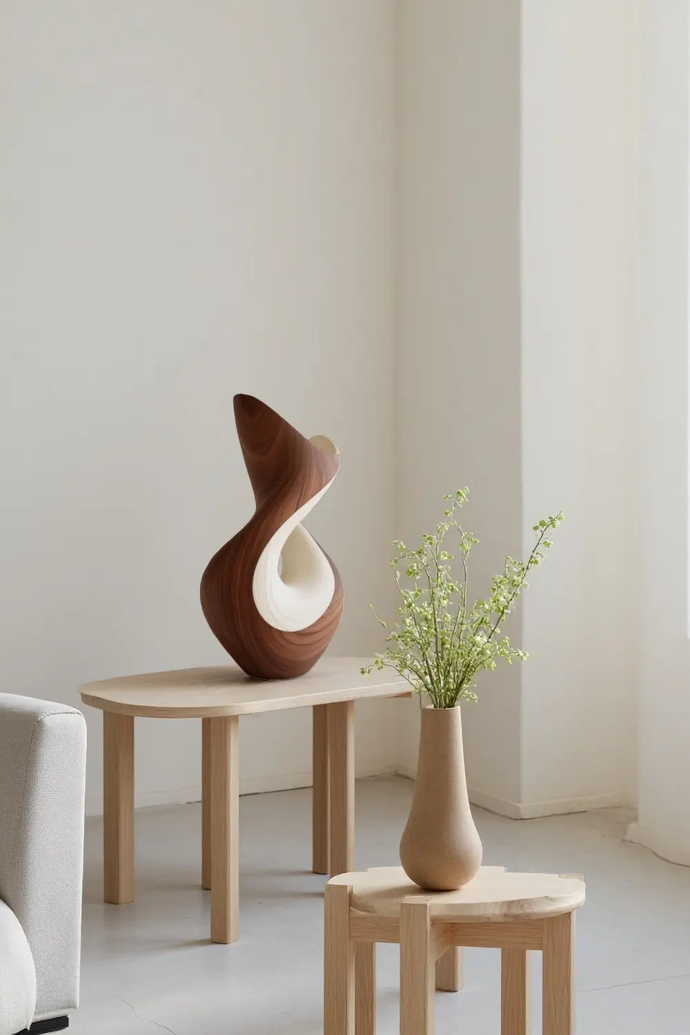 Modern Wooden Vase Sculpture Handcrafted Abstract Wood Home Decor Art