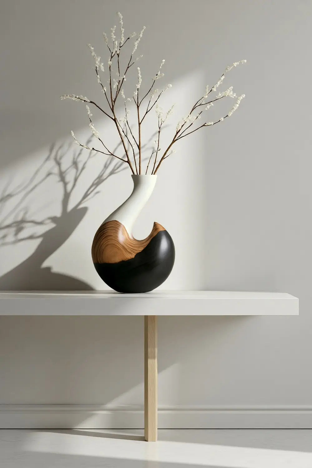 Modern Wooden Vase Sculpture Handcrafted Abstract Wood Home Decor Art