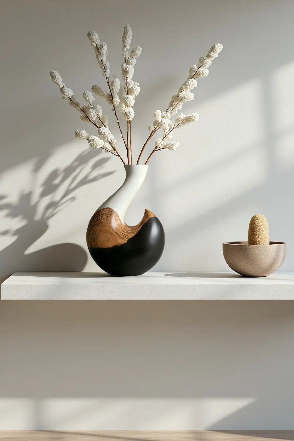 Modern Wooden Vase Sculpture Handcrafted Abstract Wood Home Decor Art