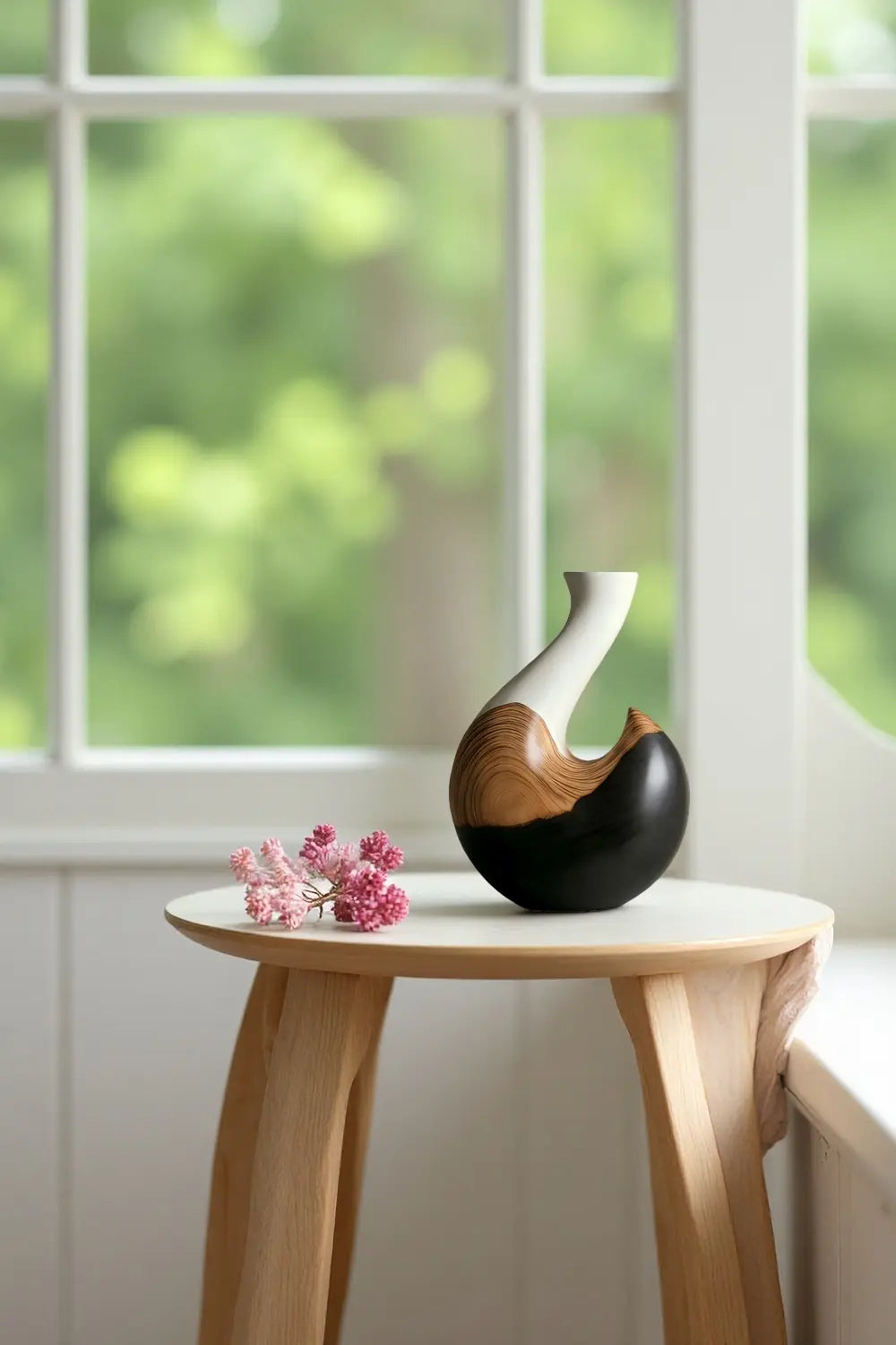 Modern Wooden Vase Sculpture Handcrafted Abstract Wood Home Decor Art