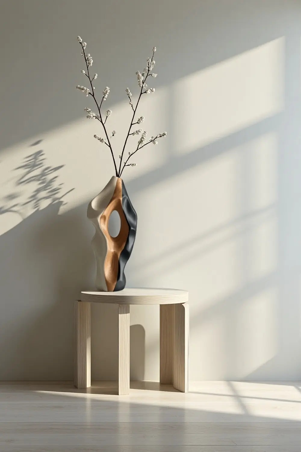 Abstract Wooden Vase Art Hand Carved Modern Wood Sculpture Decor Art