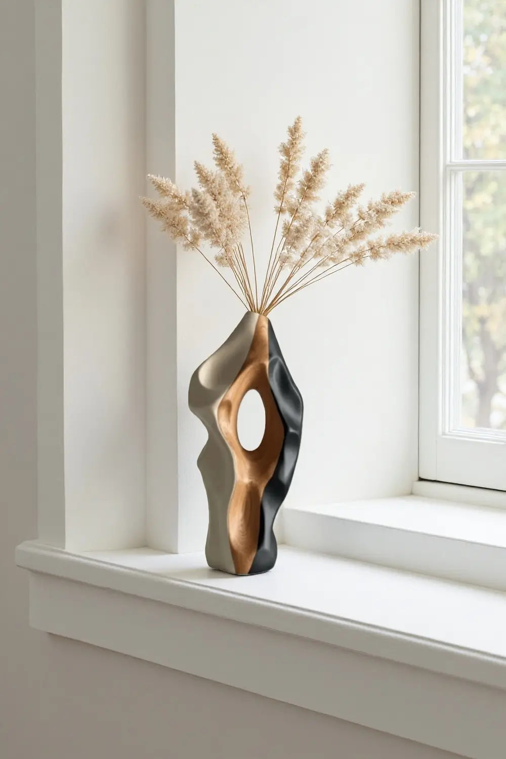 Abstract Wooden Vase Art Hand Carved Modern Wood Sculpture Decor Art