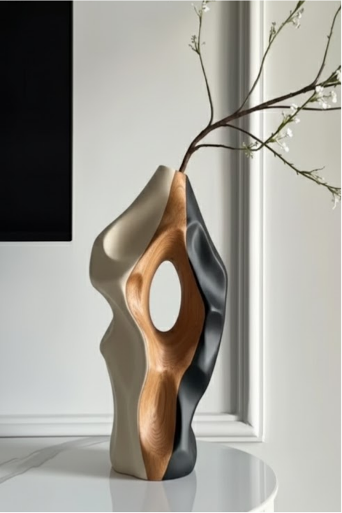 Abstract Wooden Vase Art Hand Carved Modern Wood Sculpture Decor Art