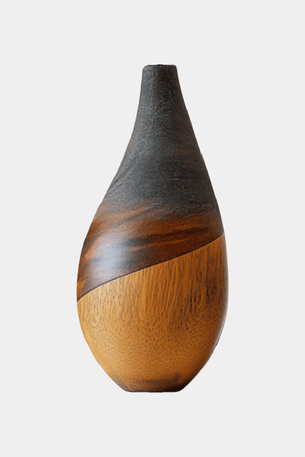 Organic Teardrop Wood Bud Vase Sleek Natural Grain Minimalist Tabletop Decor