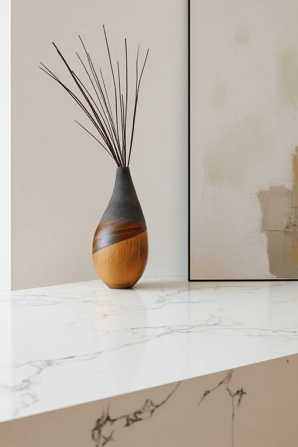 Organic Teardrop Wood Bud Vase Sleek Natural Grain Minimalist Tabletop Decor