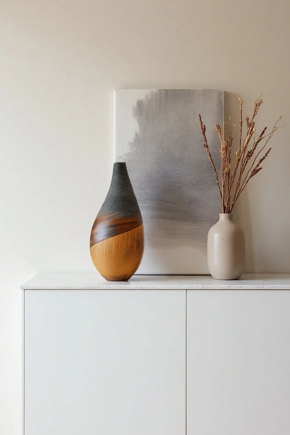 Organic Teardrop Wood Bud Vase Sleek Natural Grain Minimalist Tabletop Decor