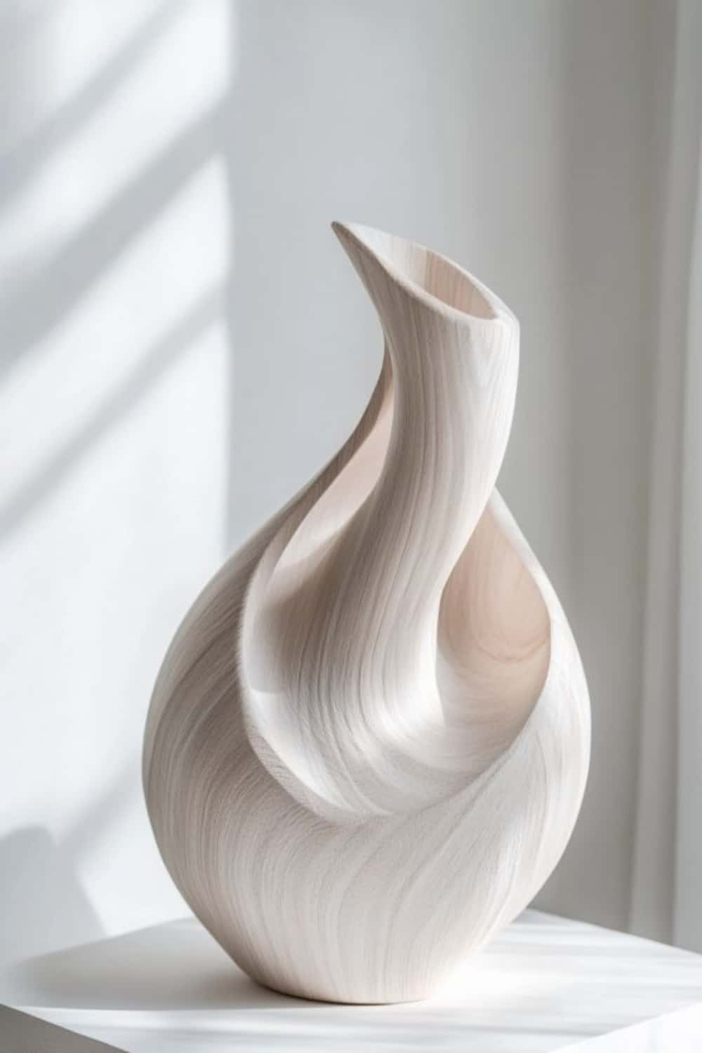 Elegant Spiral White Wood Vase Fluid Organic Decorative Vase for Home Decor