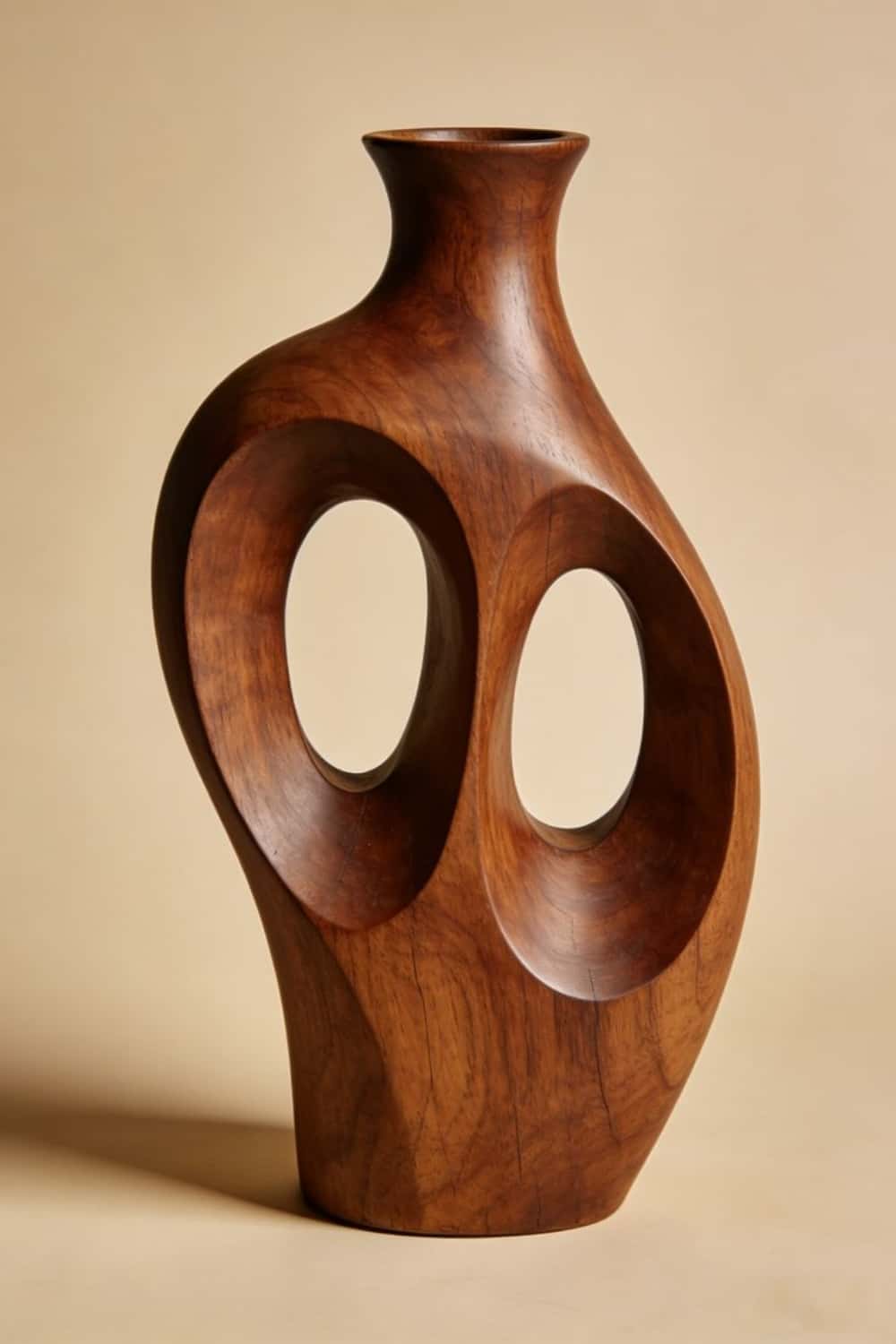 Decorative Solid Wood Vase Modern Abstract Floral Holder for Minimalist Home Decor