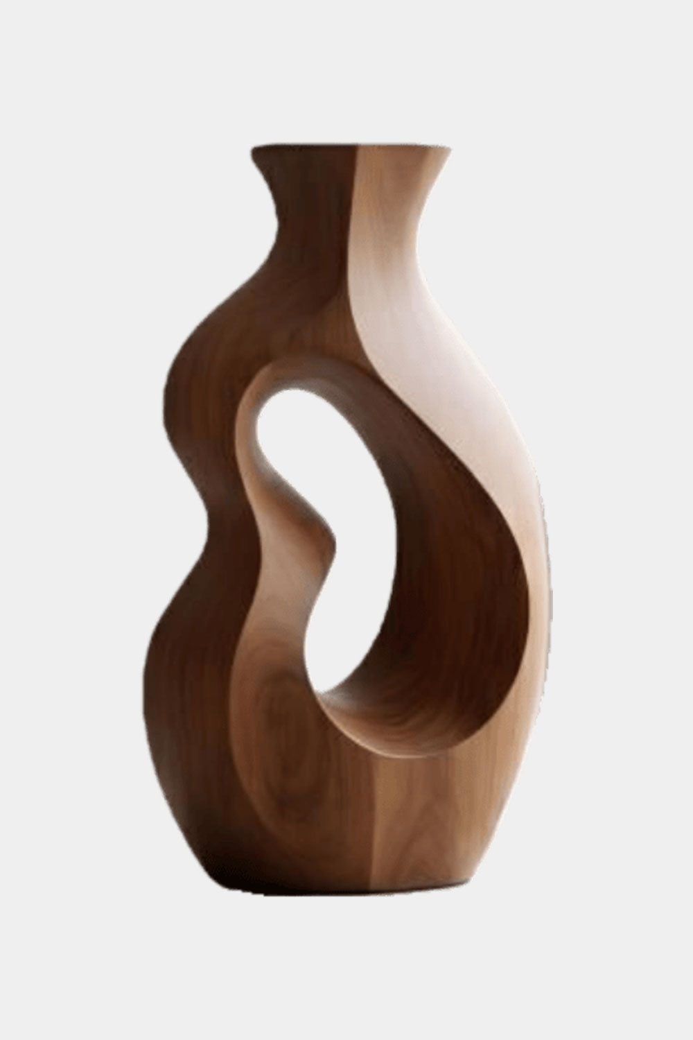 Decorative Solid Wood Vase Modern Abstract Floral Holder for Minimalist Home Decor