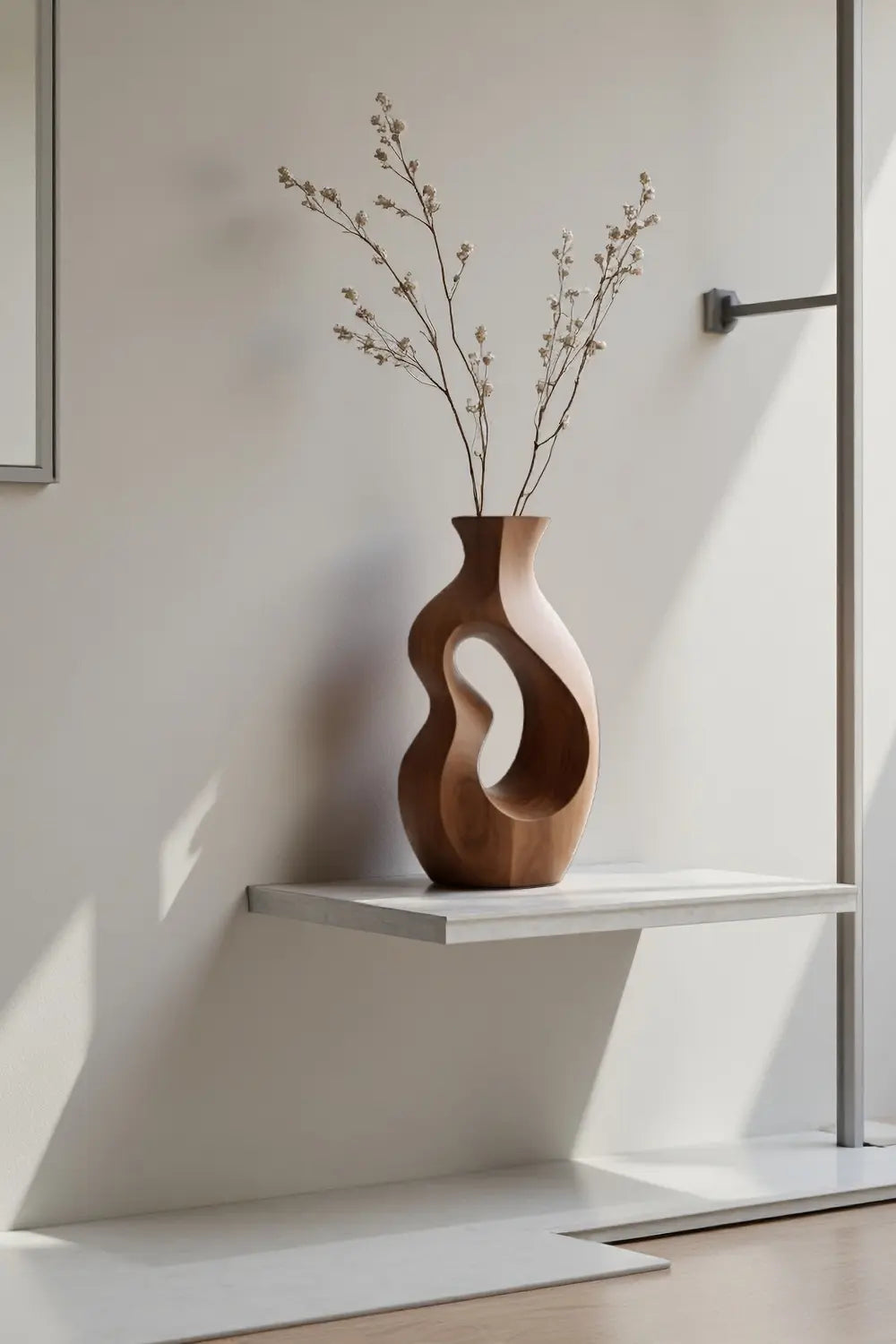 Decorative Solid Wood Vase Modern Abstract Floral Holder for Minimalist Home Decor