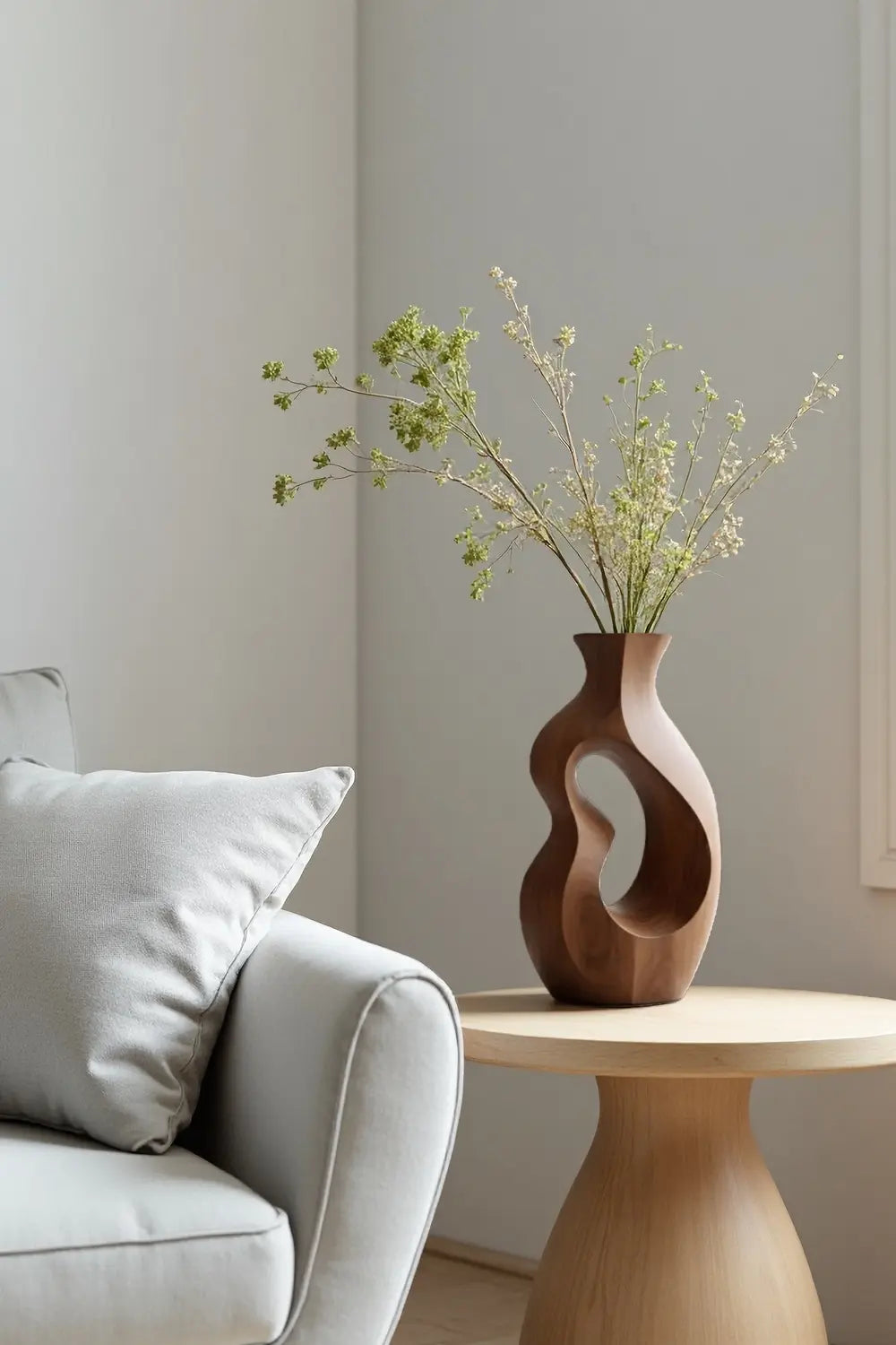 Decorative Solid Wood Vase Modern Abstract Floral Holder for Minimalist Home Decor
