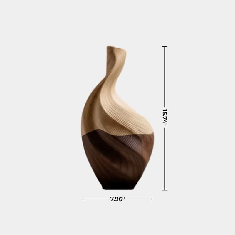 Sculpted Two-Tone Wood Vase Modern Twisted Decorative Flower Vase for Home
