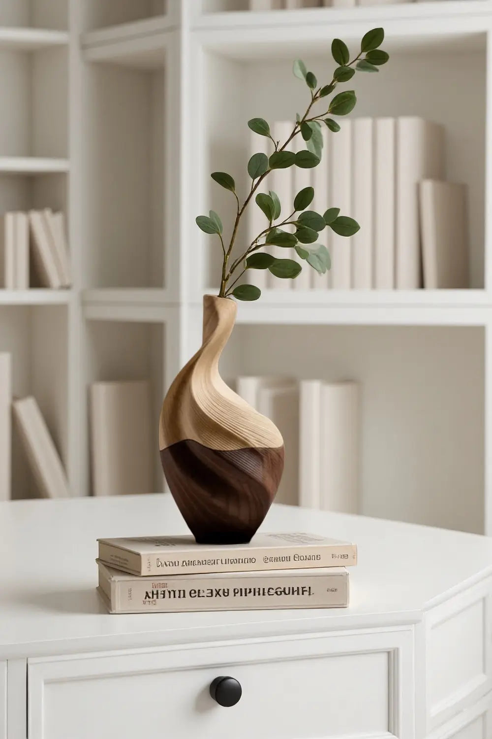 Sculpted Two-Tone Wood Vase Modern Twisted Decorative Flower Vase for Home