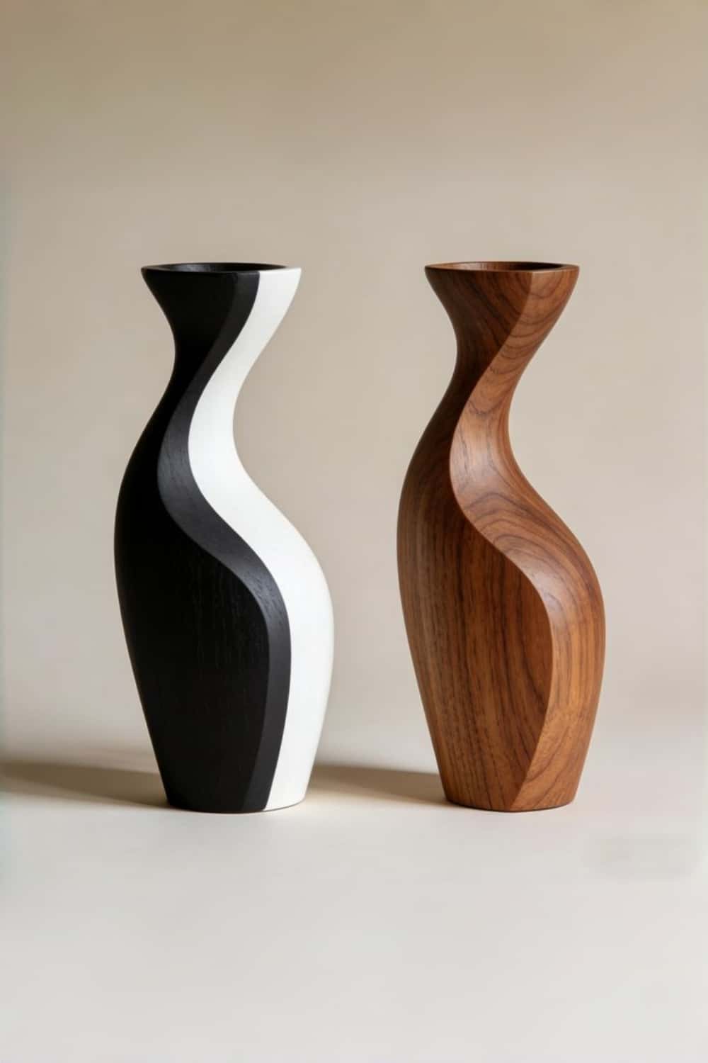 Organic Curved Wooden Vase Modern Solid Wood Flower Holder for Table Accents