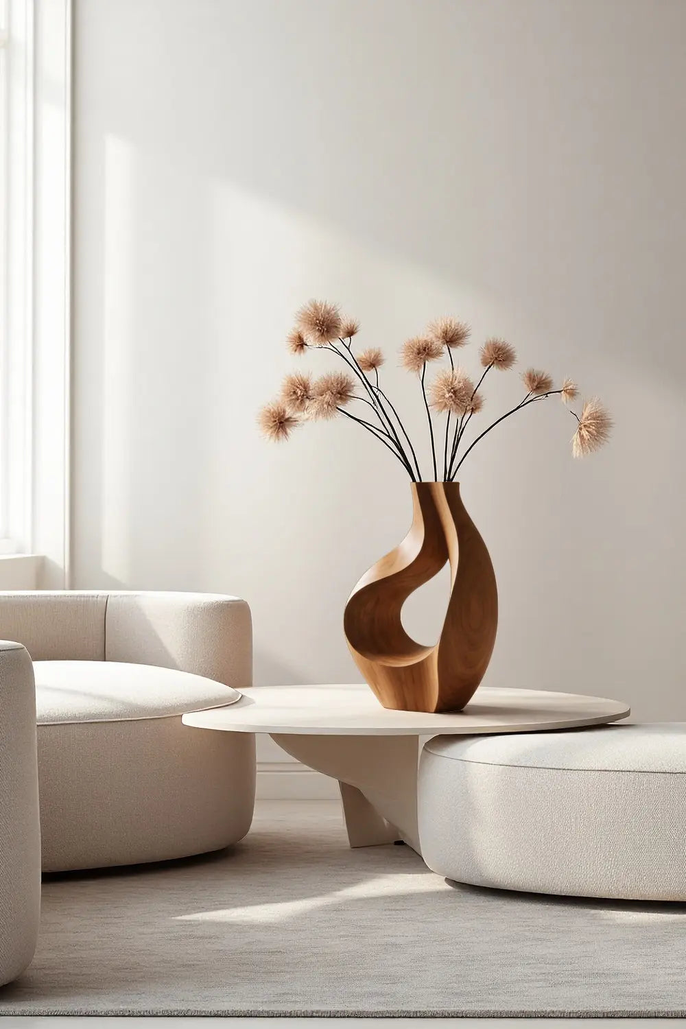 Modern Circular Wood Flower Vase Minimalist Hand-Finished Desktop Accent