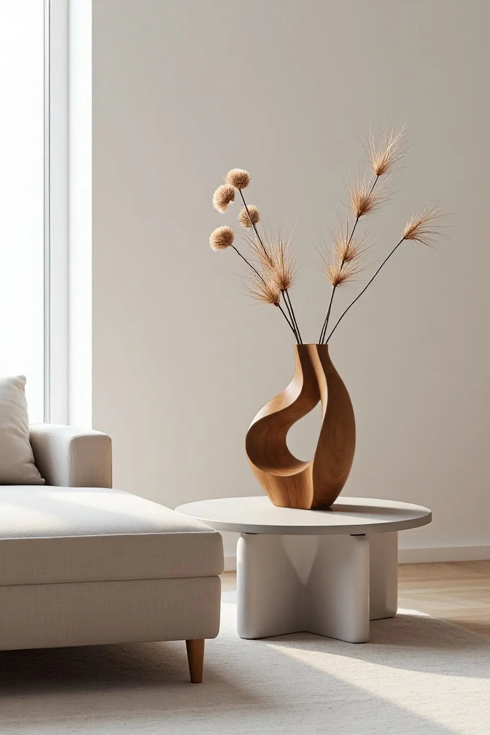 Modern Circular Wood Flower Vase Minimalist Hand-Finished Desktop Accent