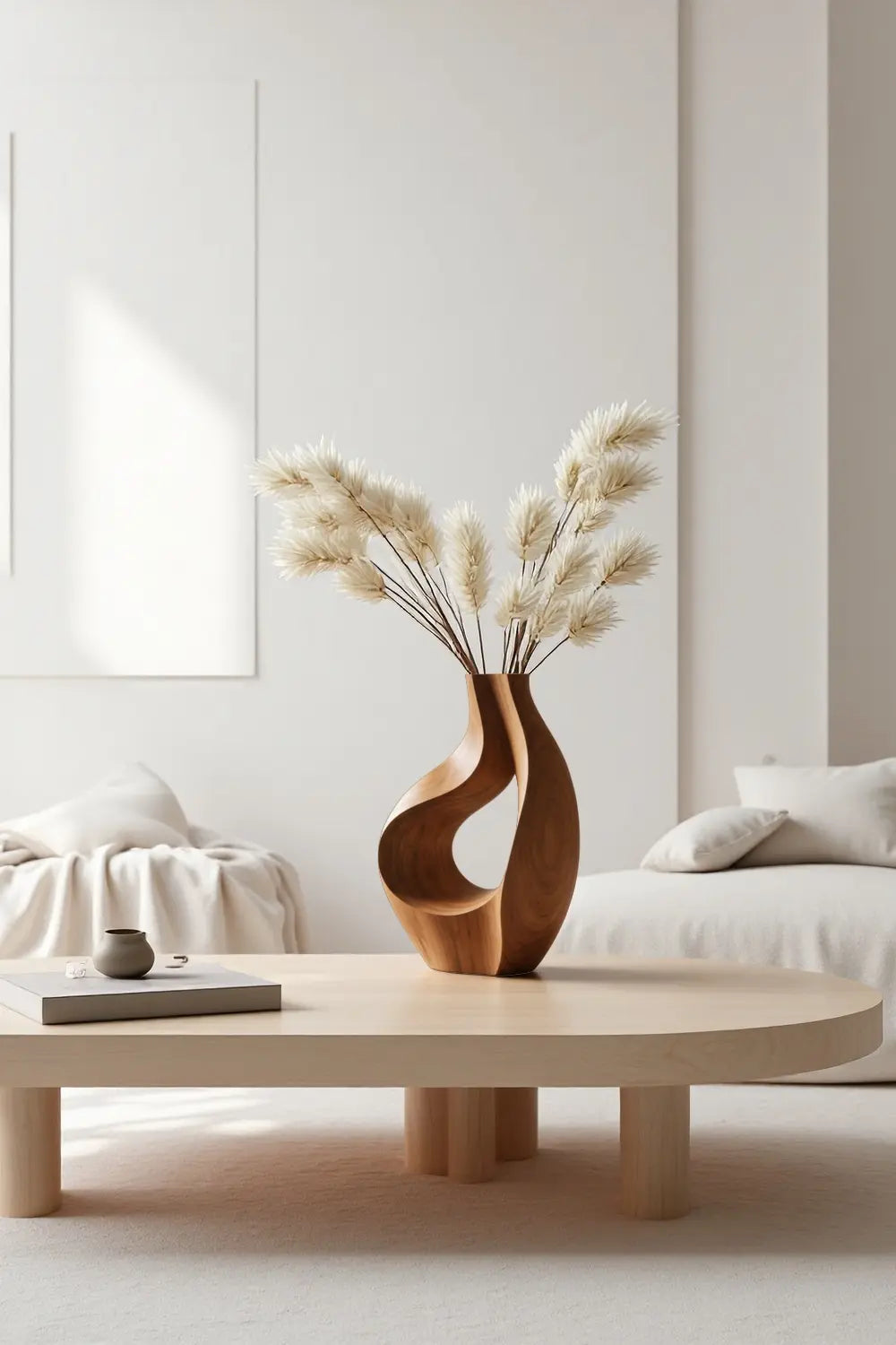 Modern Circular Wood Flower Vase Minimalist Hand-Finished Desktop Accent