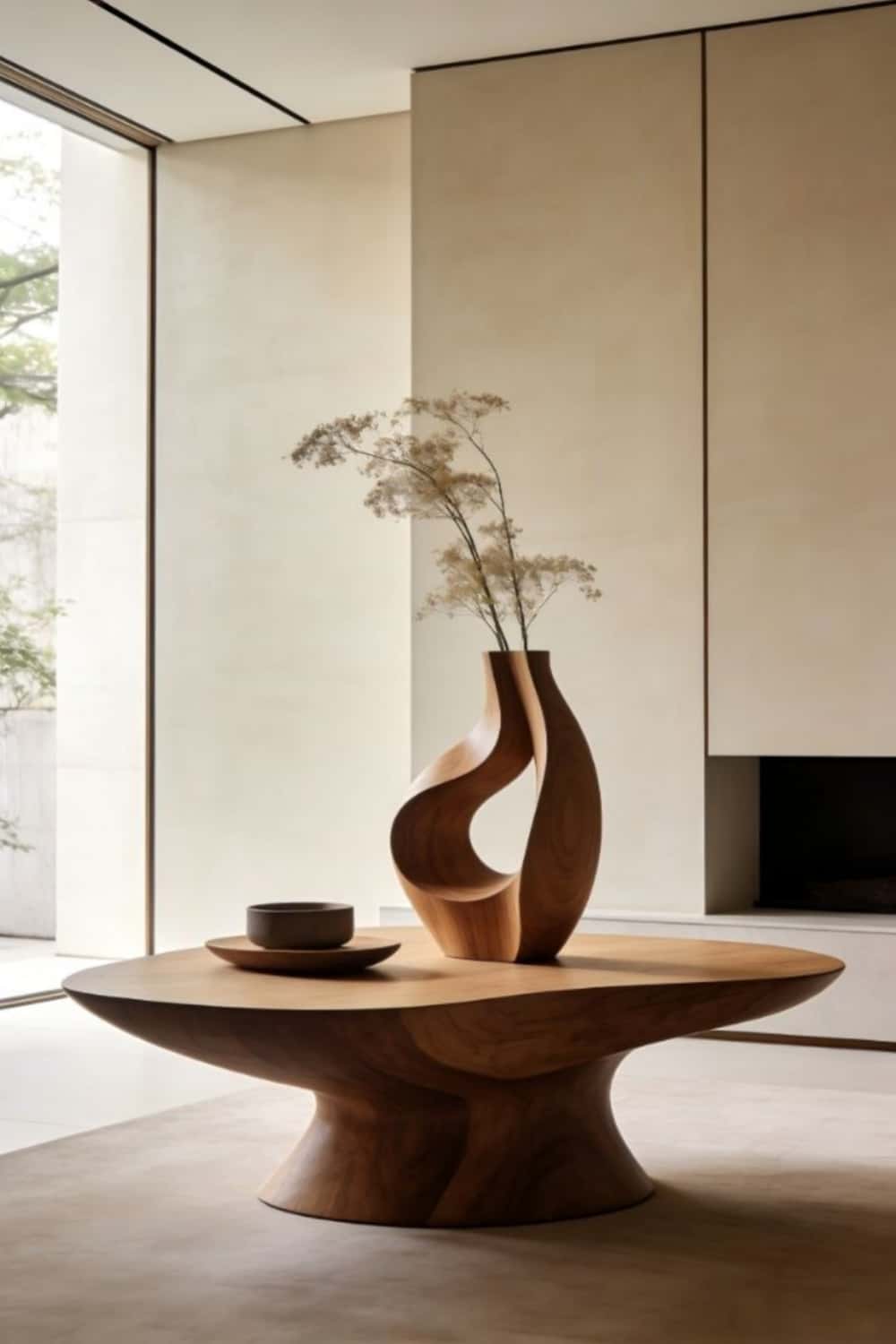 Modern Circular Wood Flower Vase Minimalist Hand-Finished Desktop Accent