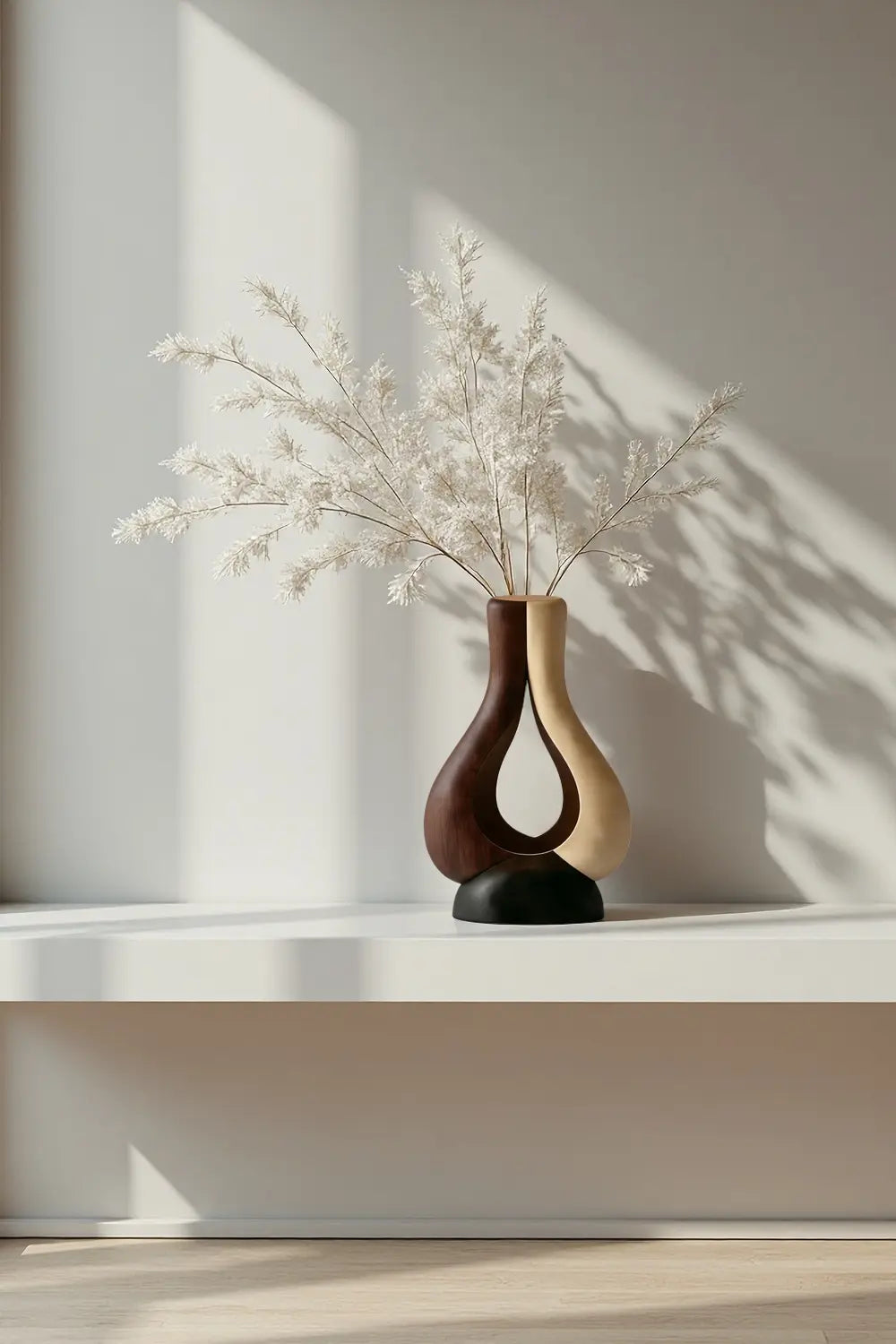 Minimalist Organic Wood Vase Sculpture Unique Hollow Teardrop Home Decor Accent