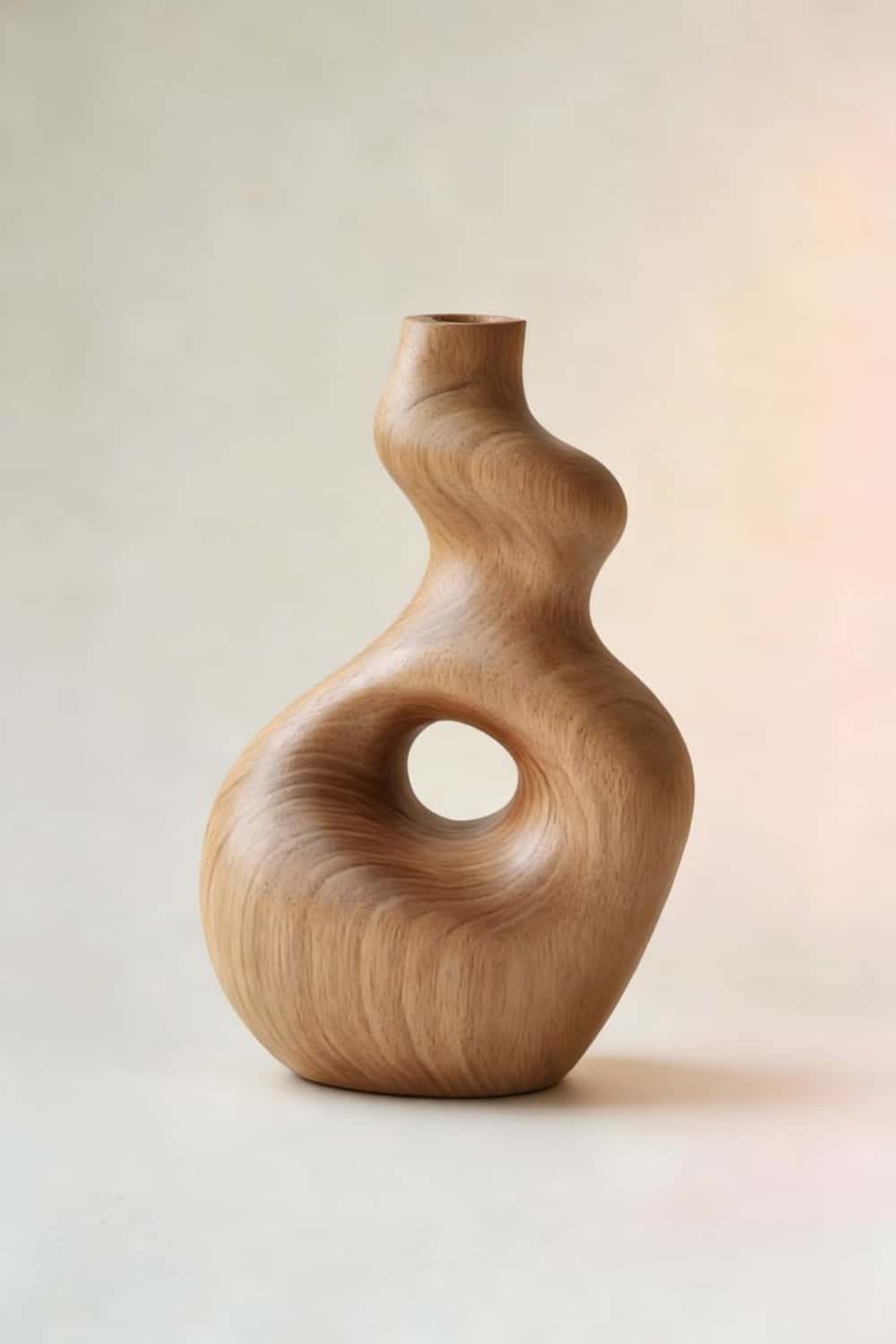 Organic Modern Wood Vase Sculpture Abstract Hand-Finished Tabletop Art Decor