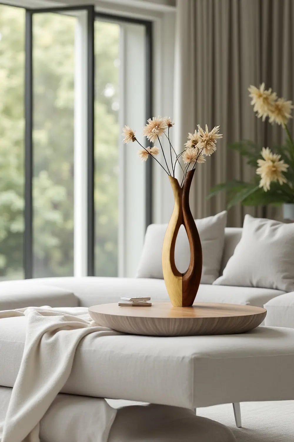 Minimalist Wood Bud Vase Elegant Two Tone Solid Wood Decorative Piece
