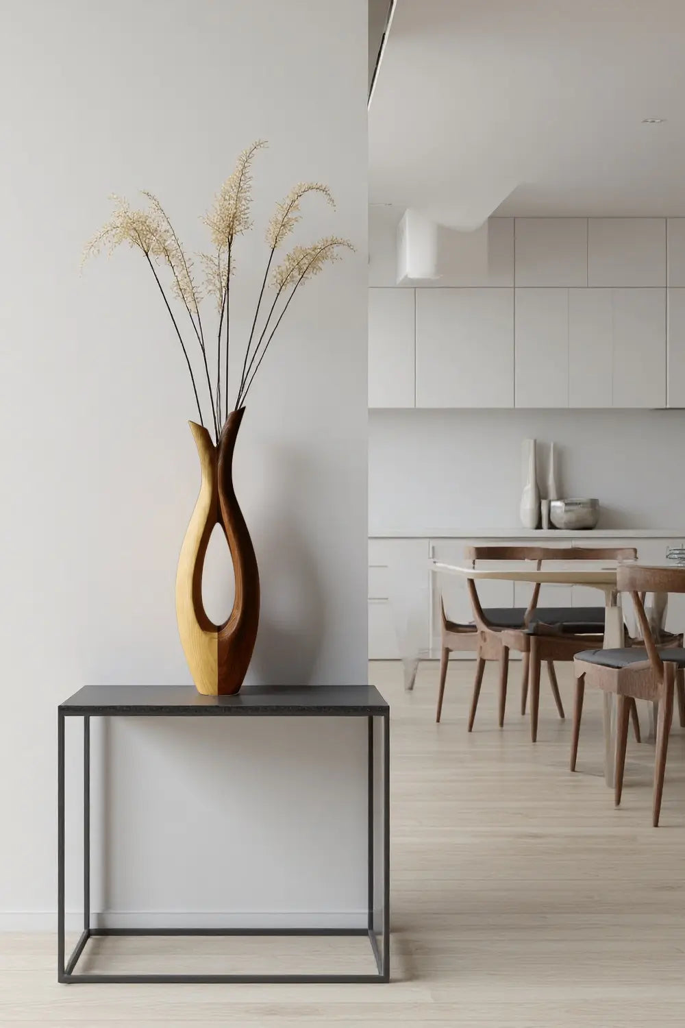 Minimalist Wood Bud Vase Elegant Two Tone Solid Wood Decorative Piece