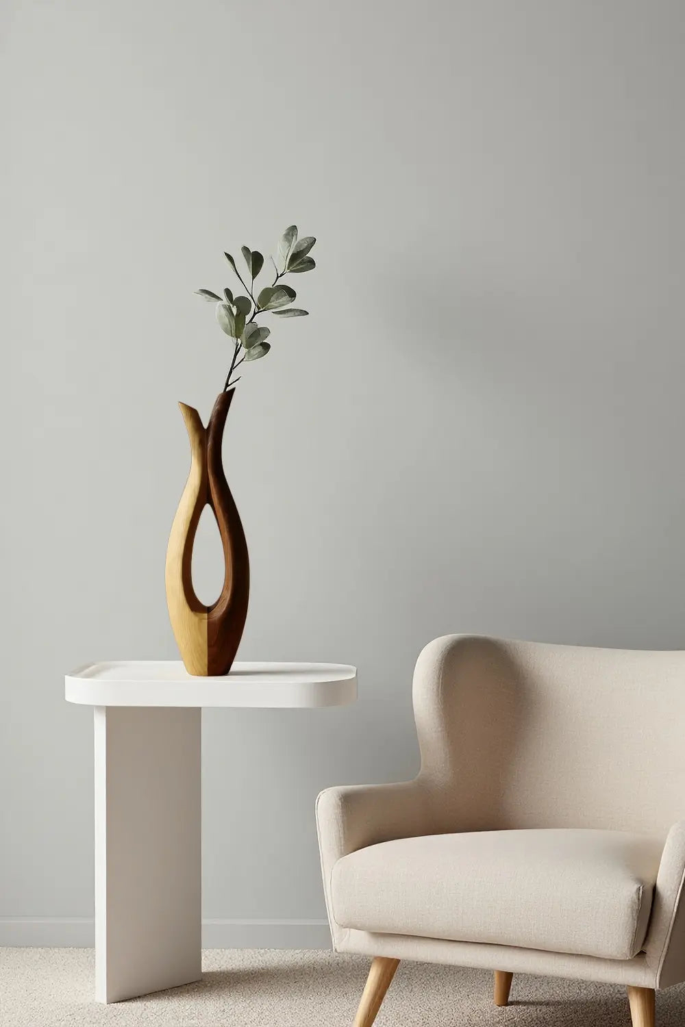 Minimalist Wood Bud Vase Elegant Two Tone Solid Wood Decorative Piece