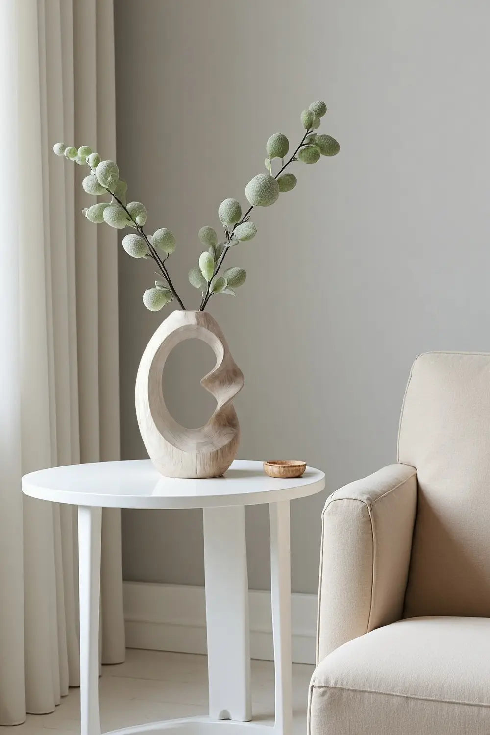 Unique Circular Wood Vase Sculpture Hand Finished Sculptural Home Decor