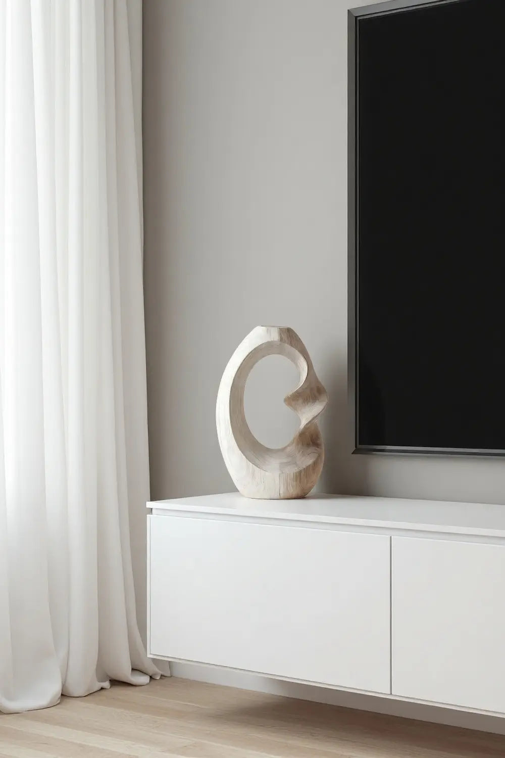 Unique Circular Wood Vase Sculpture Hand Finished Sculptural Home Decor