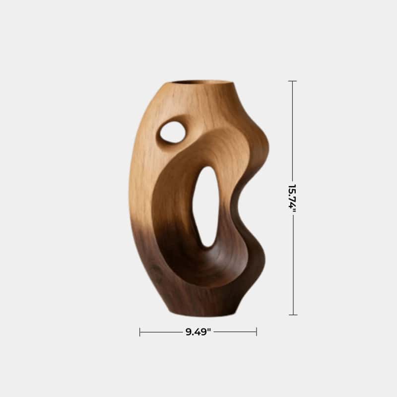 Organic Hollow Wood Art Vase Abstract Solid Wood Centerpiece for Living Room