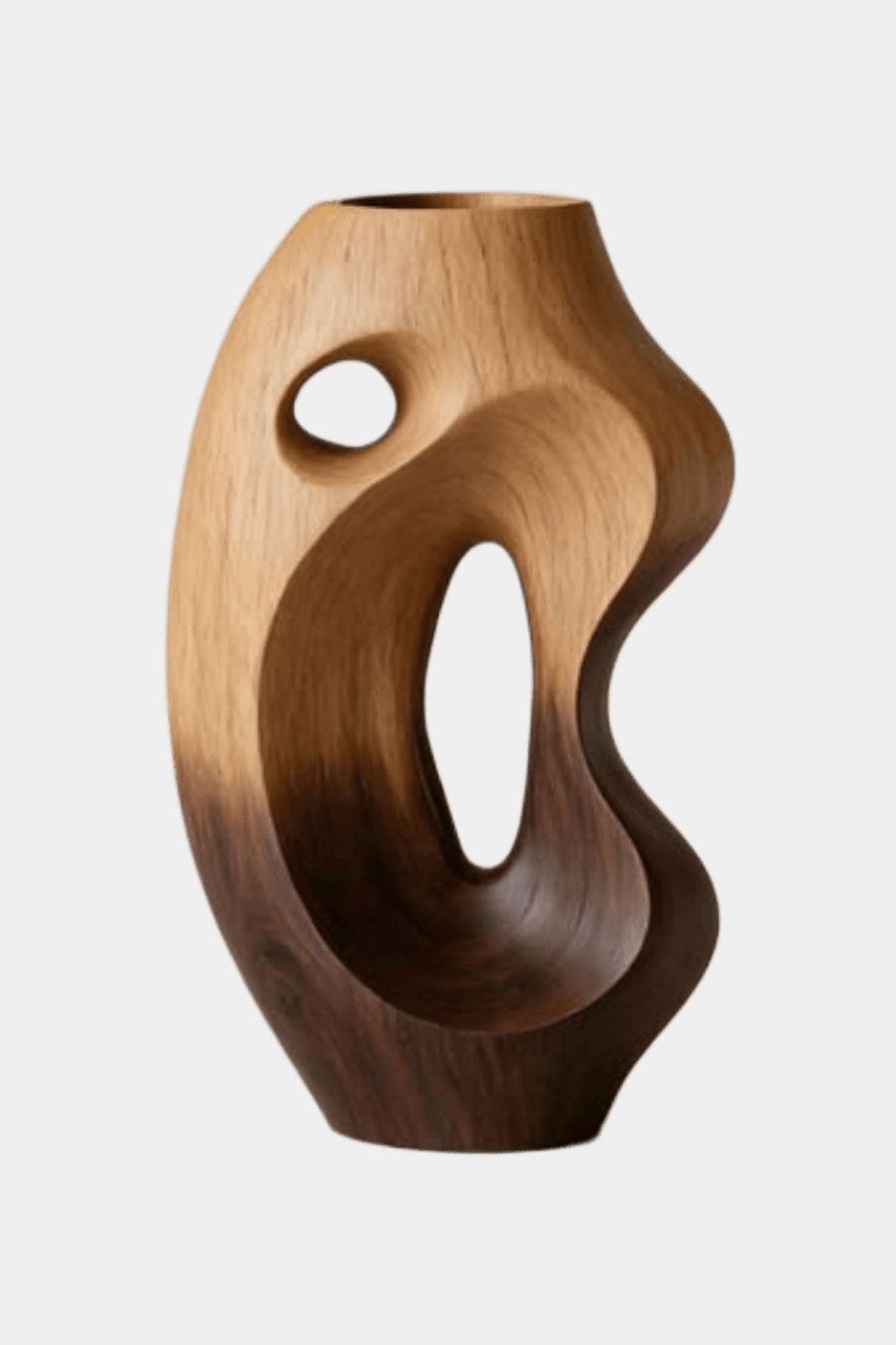 Organic Hollow Wood Art Vase Abstract Solid Wood Centerpiece for Living Room