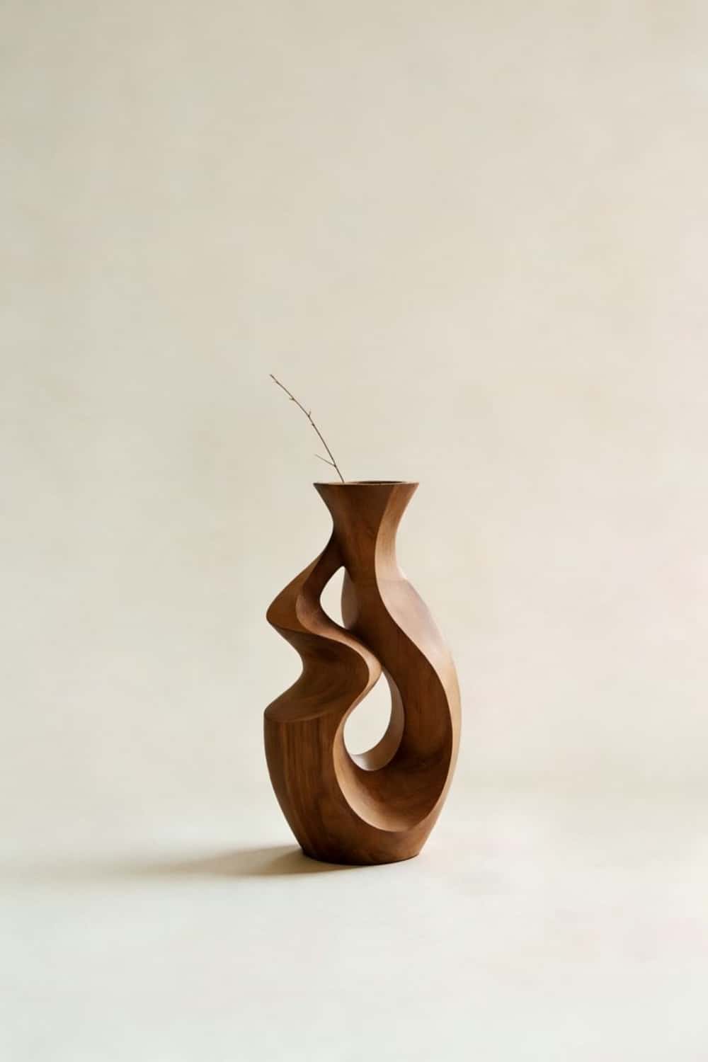 Minimalist Hollow Wood Vase Sculpture Handcrafted Solid Wood Home Decor Piece