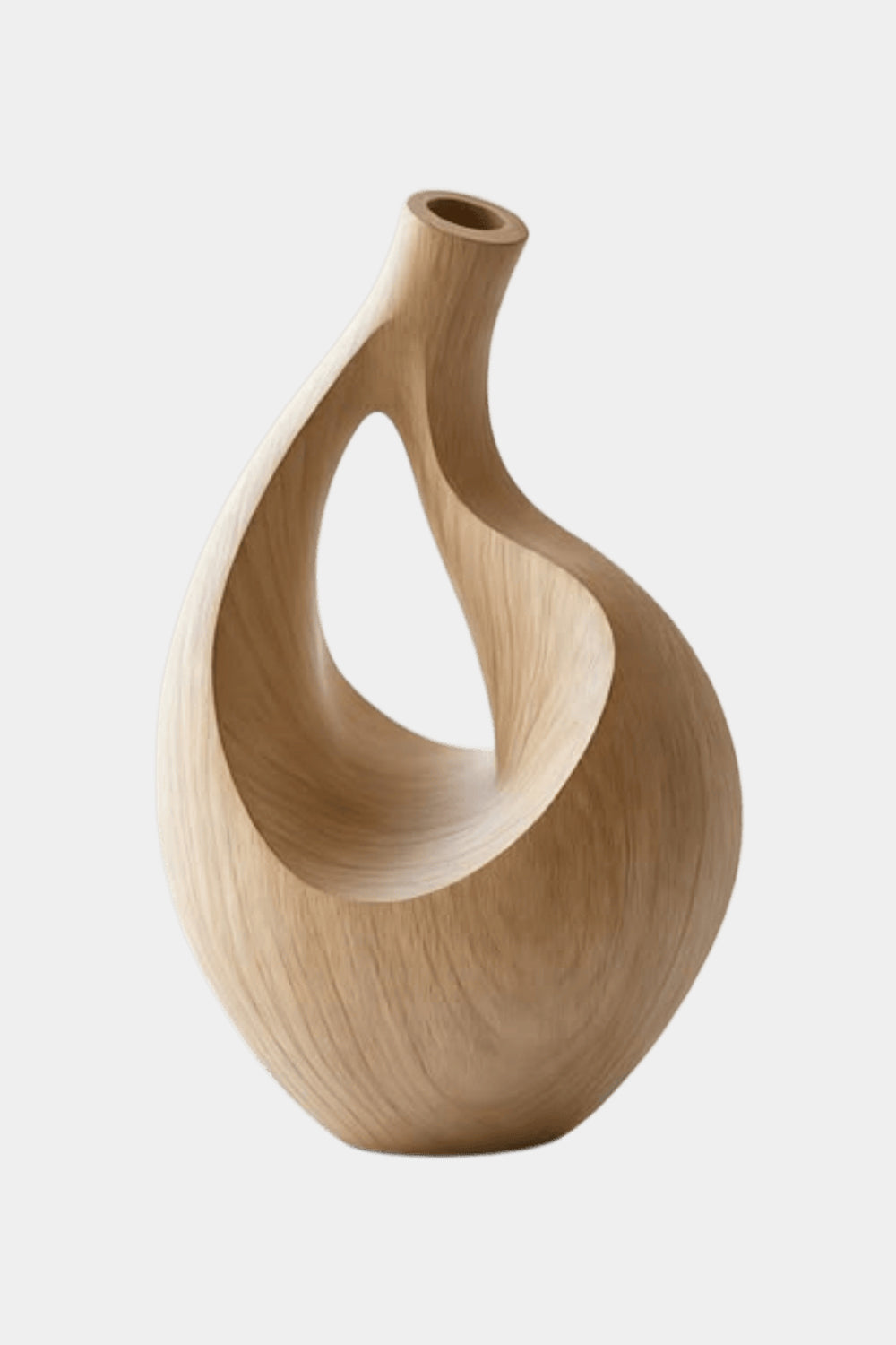 Unique Teardrop Wood Vase Sculpture Abstract Solid Wood Tabletop Decor