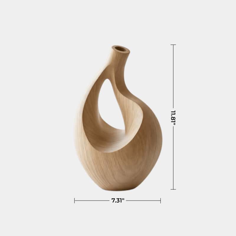 Unique Teardrop Wood Vase Sculpture Abstract Solid Wood Tabletop Decor