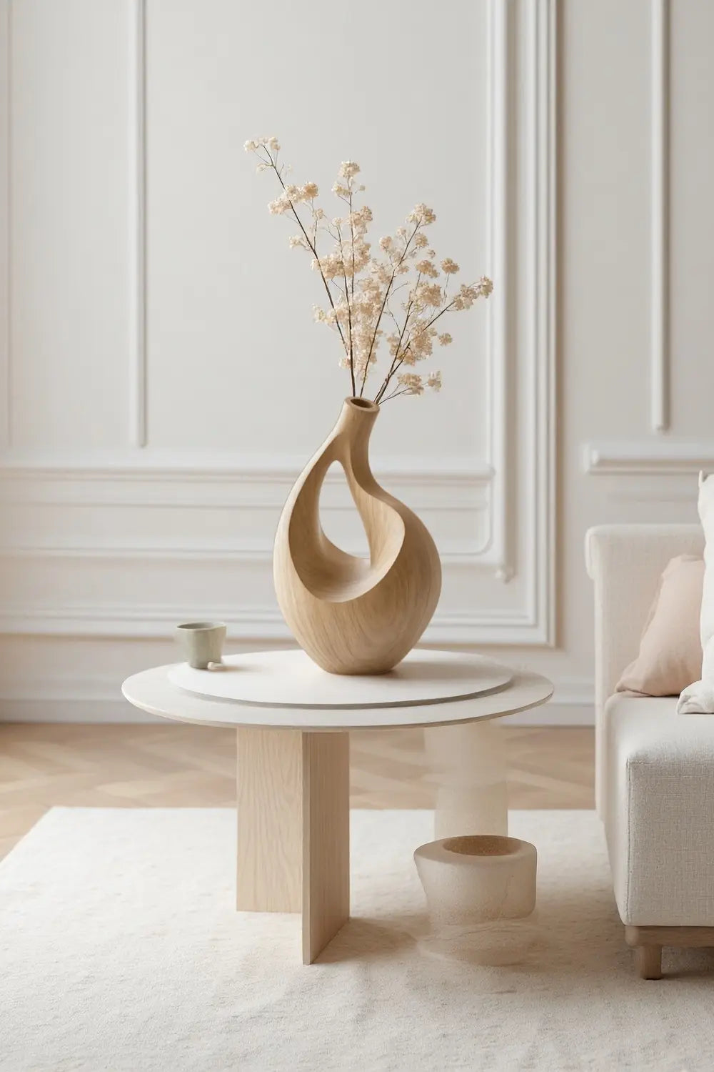 Unique Teardrop Wood Vase Sculpture Abstract Solid Wood Tabletop Decor