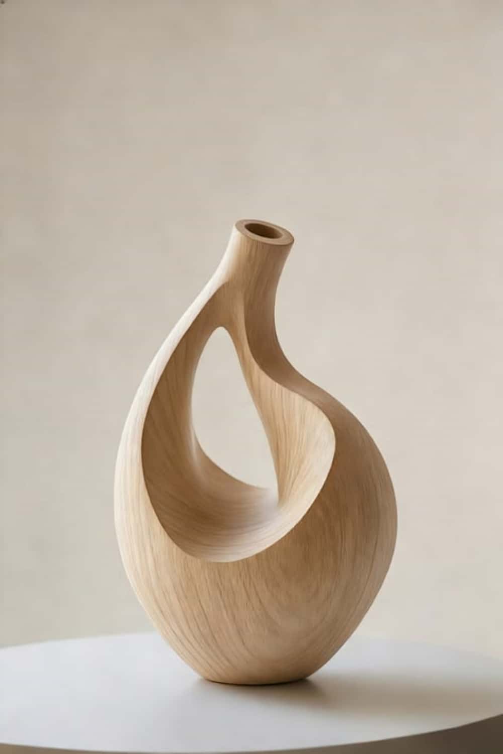 Unique Teardrop Wood Vase Sculpture Abstract Solid Wood Tabletop Decor