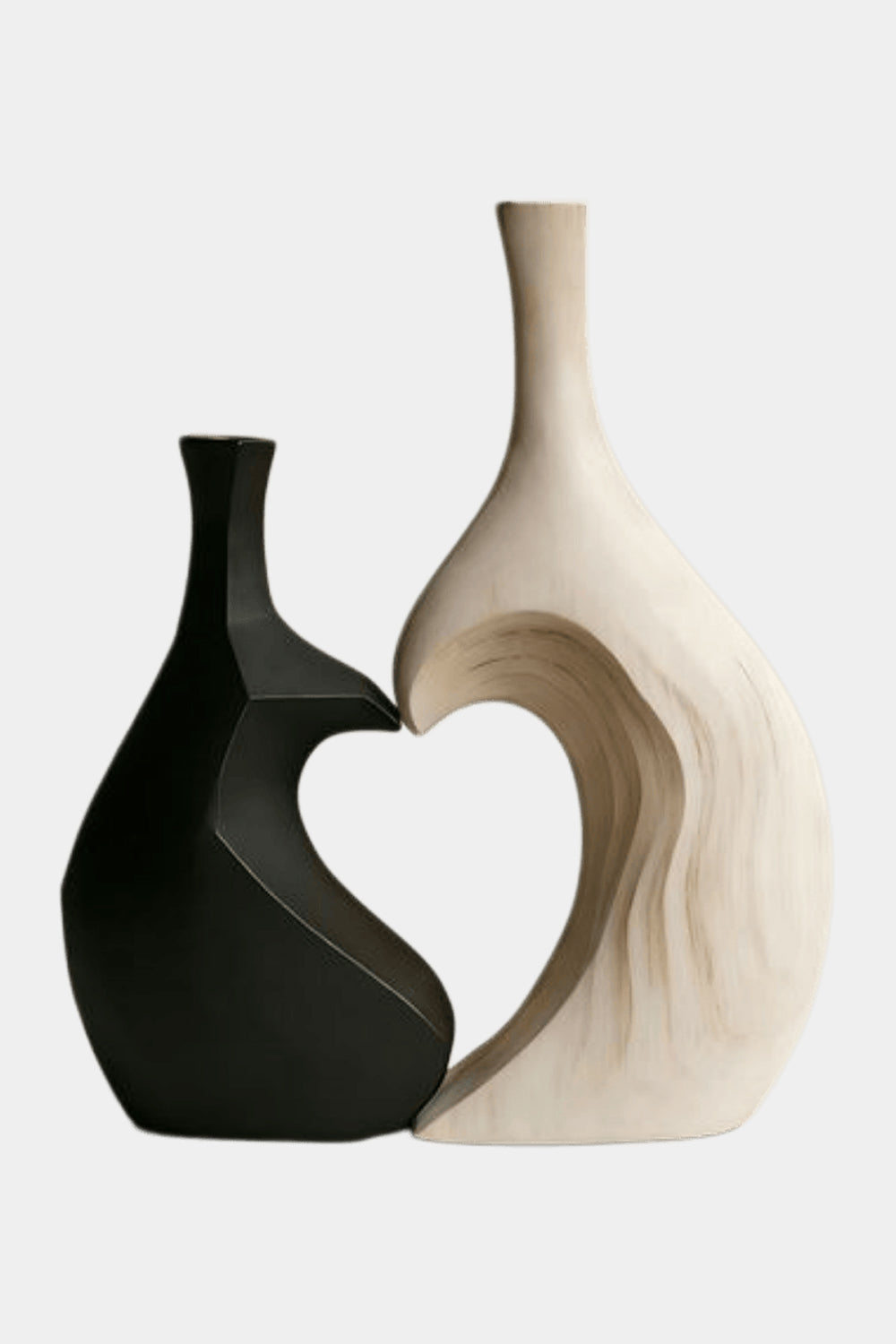 Contrasting Minimalist Wood Sculpture Vase Unique Couple Gift Home Decor
