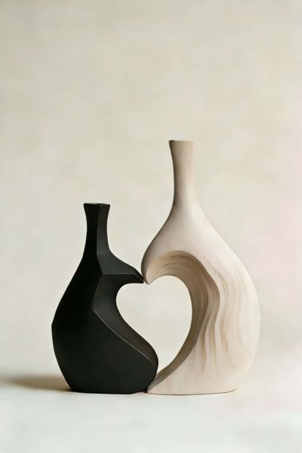 Contrasting Minimalist Wood Sculpture Vase Unique Couple Gift Home Decor