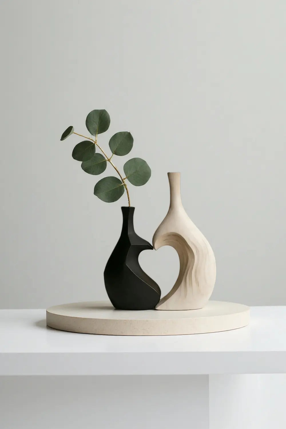 Contrasting Minimalist Wood Sculpture Vase Unique Couple Gift Home Decor