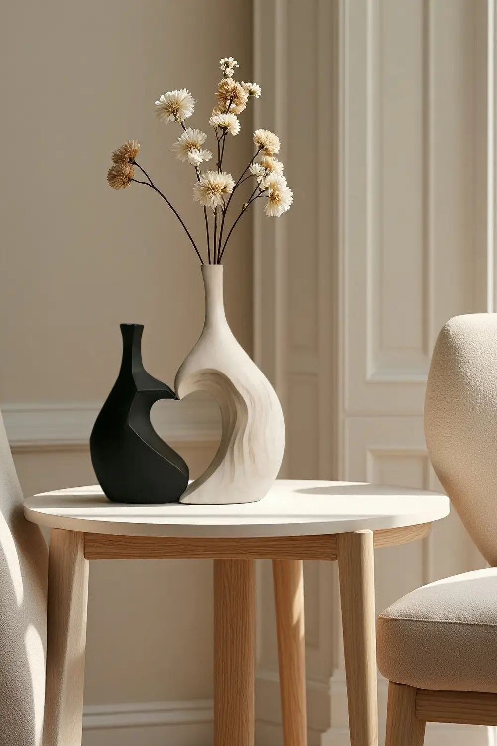 Contrasting Minimalist Wood Sculpture Vase Unique Couple Gift Home Decor