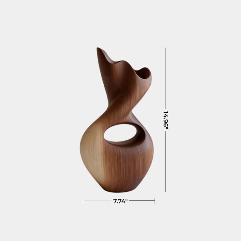 Handmade Flowing Wood Vase Sculpture Decorative Natural Grain Centerpiece