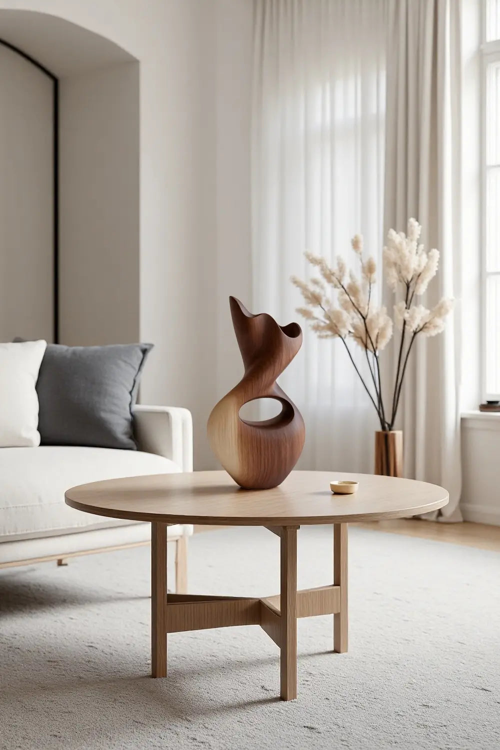 Handmade Flowing Wood Vase Sculpture Decorative Natural Grain Centerpiece