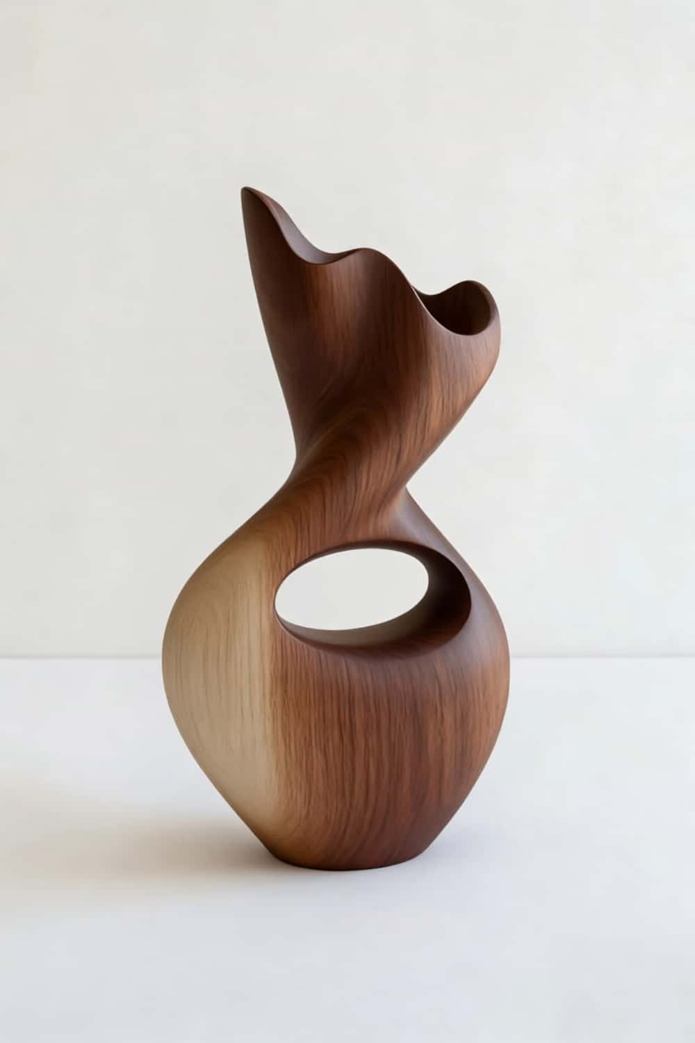 Handmade Flowing Wood Vase Sculpture Decorative Natural Grain Centerpiece