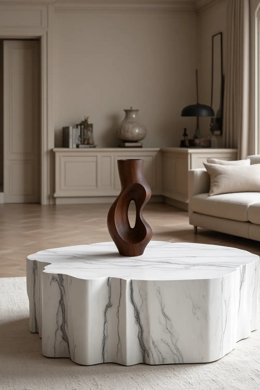 Modern Hollow Wood Sculpture Vase Unique Negative Space Art for Home Decor