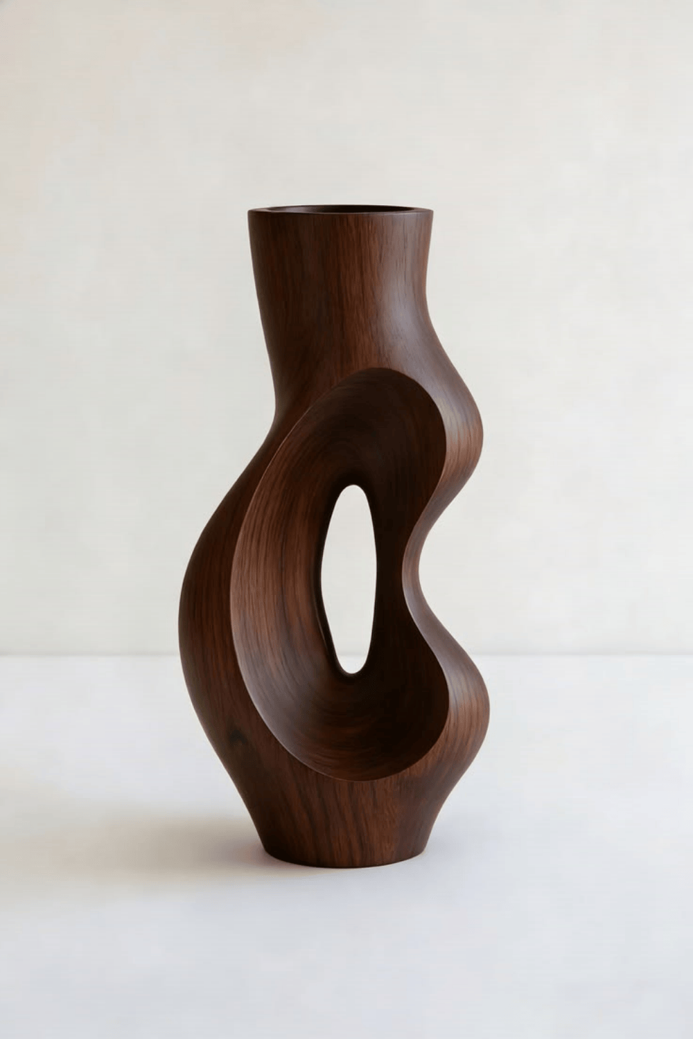 Modern Hollow Wood Sculpture Vase Unique Negative Space Art for Home Decor