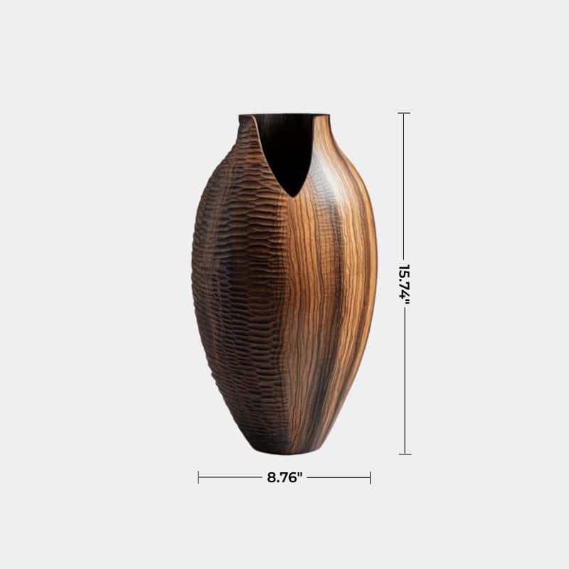 Artisanal Textured Wood Vase Sculpture | Unique Gift for Home Decoration