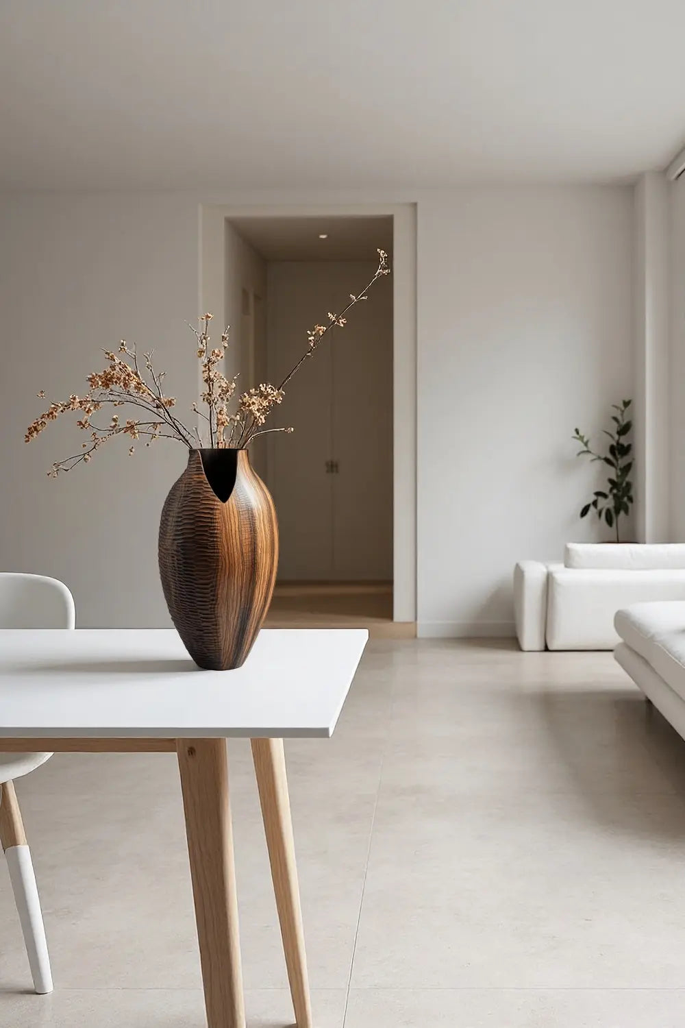 Artisanal Textured Wood Vase Sculpture | Unique Gift for Home Decoration