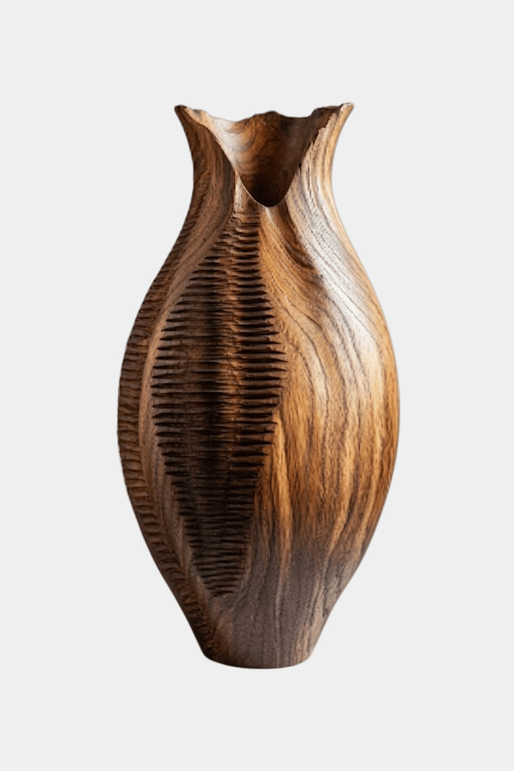 Artisanal Textured Wood Vase Sculpture | Unique Gift for Home Decoration