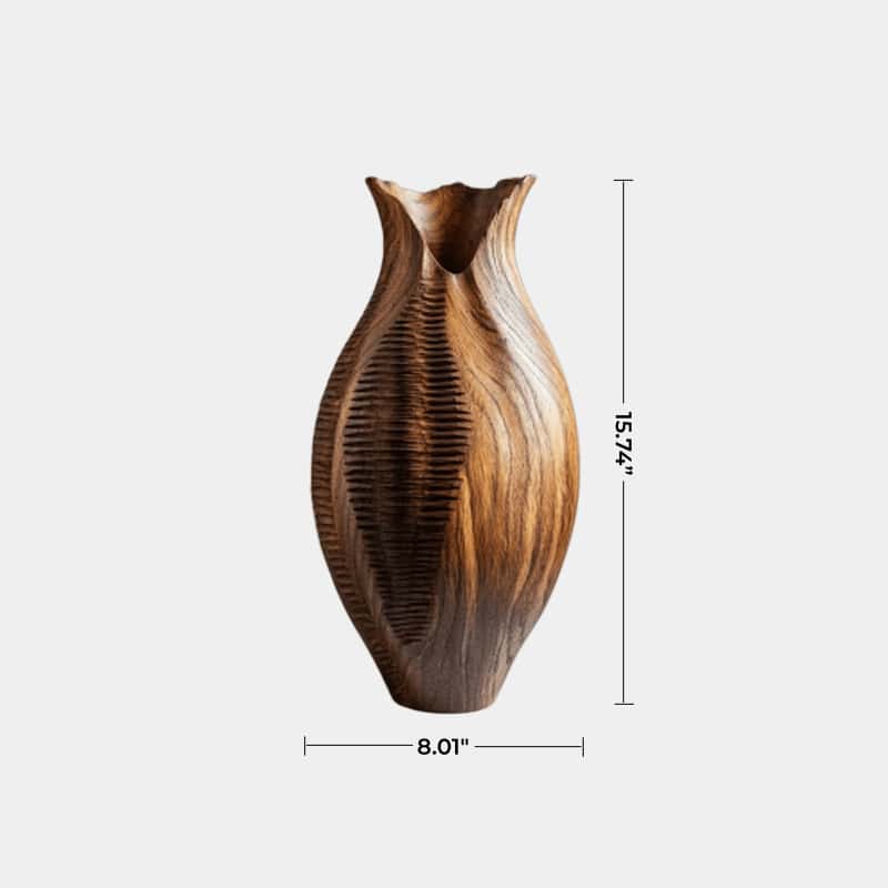 Artisanal Textured Wood Vase Sculpture | Unique Gift for Home Decoration